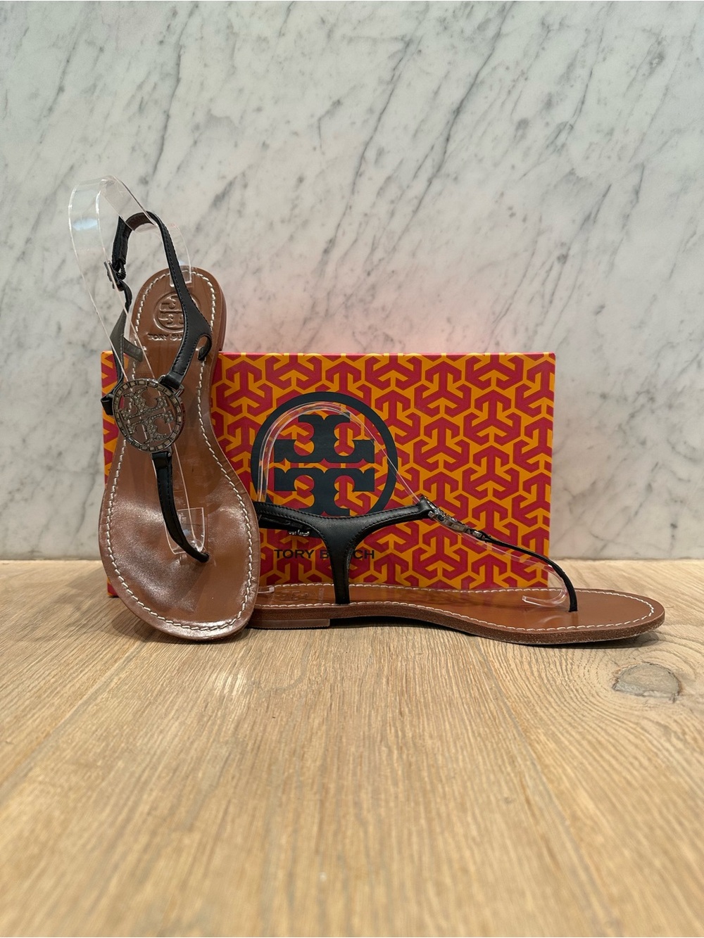 Tory Burch Violet Thong Black Sandals